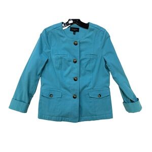 Talbots Jacket Womens Small Teal Button Front Utility Chore Pockets Round Collar